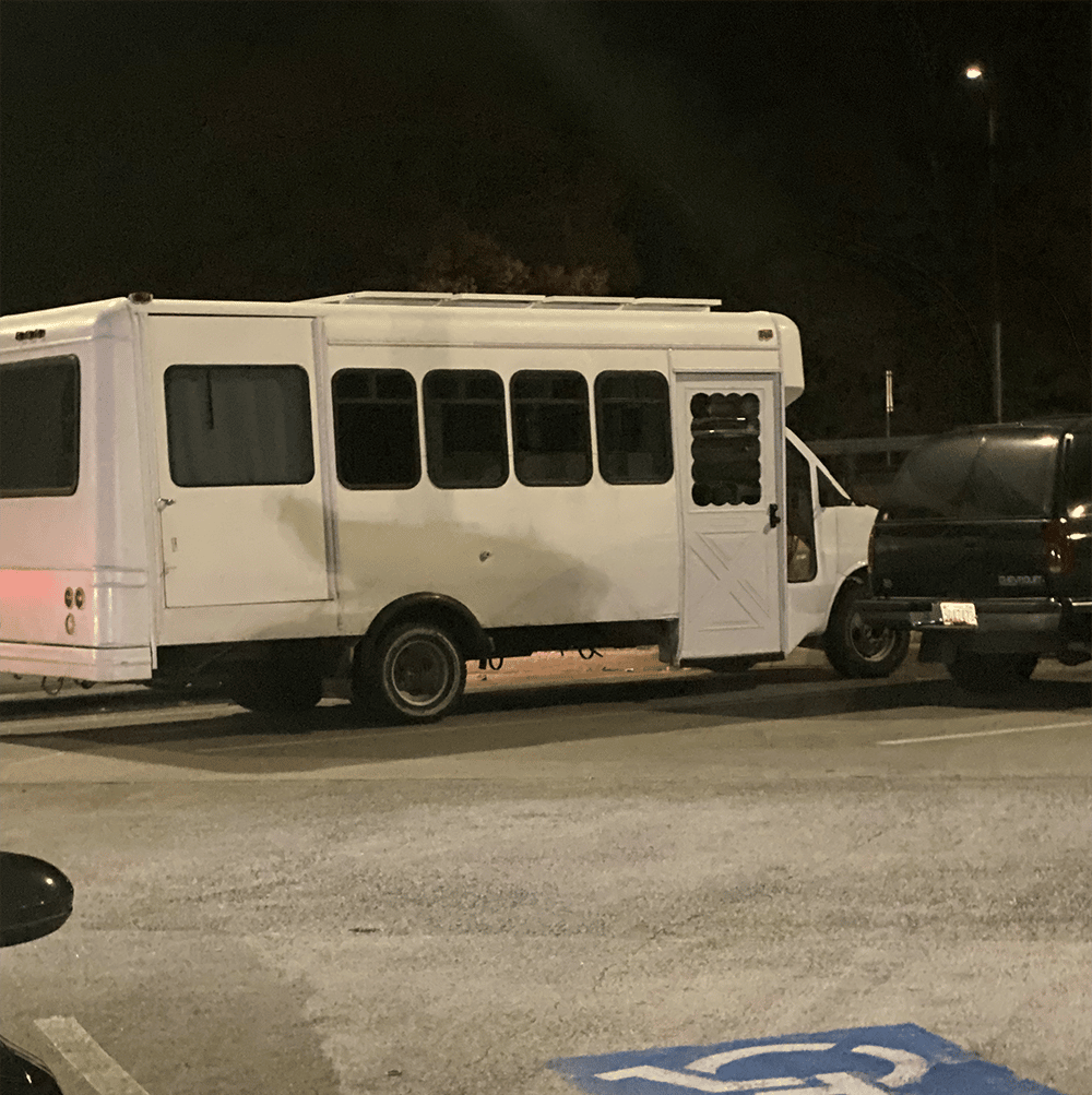 Skoolie Camper Van at a Rest Stop