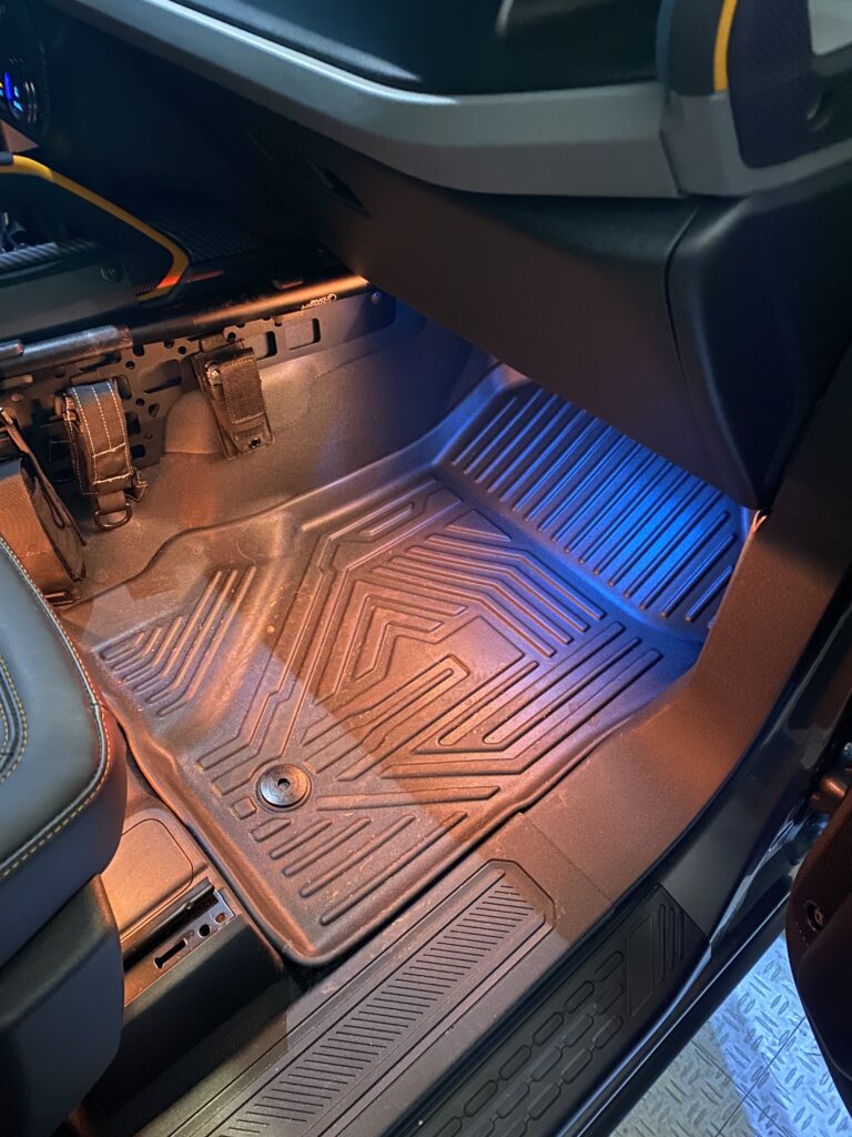 Ford Bronco Passenger Footwell with aftermarket ambient lighting